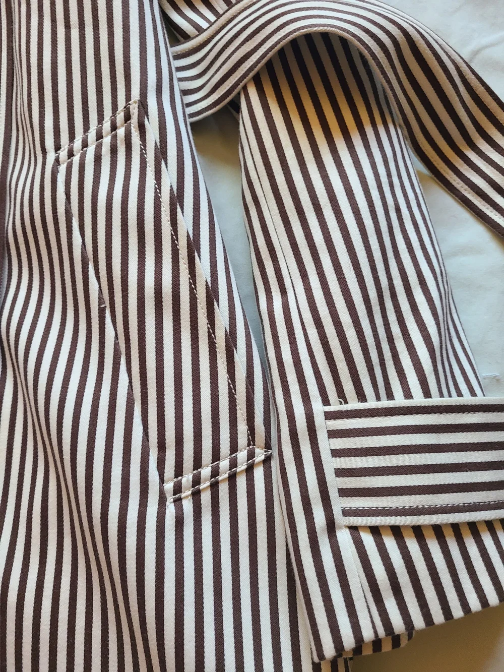 Lauren Ralph Lauren Brown and White Striped Double-Breasted Trench - Picture 2 of 6